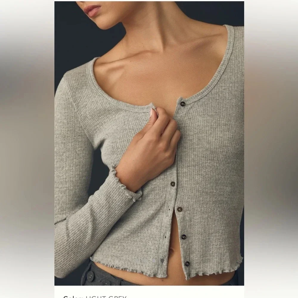 Anthropologie Pilcro Long-Sleeve Pointelle Scoop Tree - XL - Picture 1 of 9